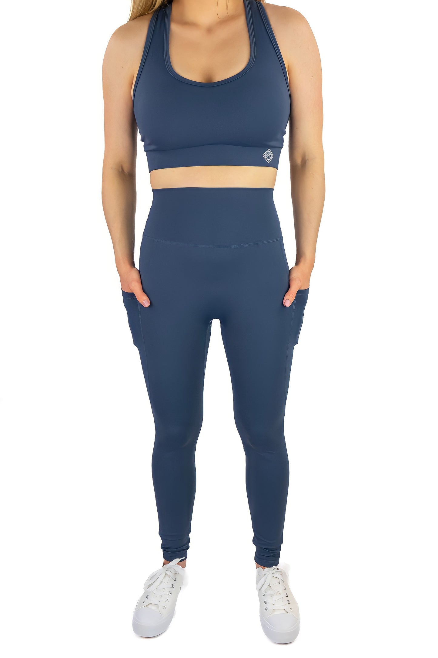 Premium Racerback Sports Bra & Legging Set - Dusty Blue