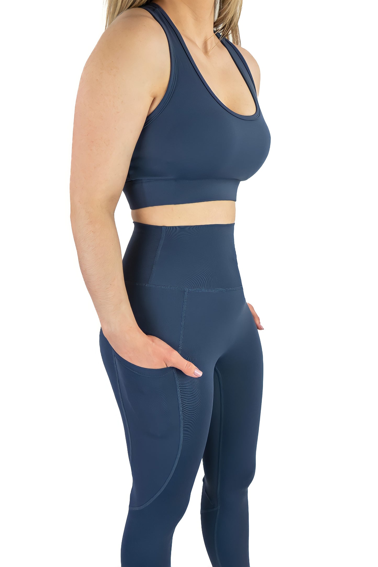 Premium Racerback Sports Bra & Legging Set - Dusty Blue