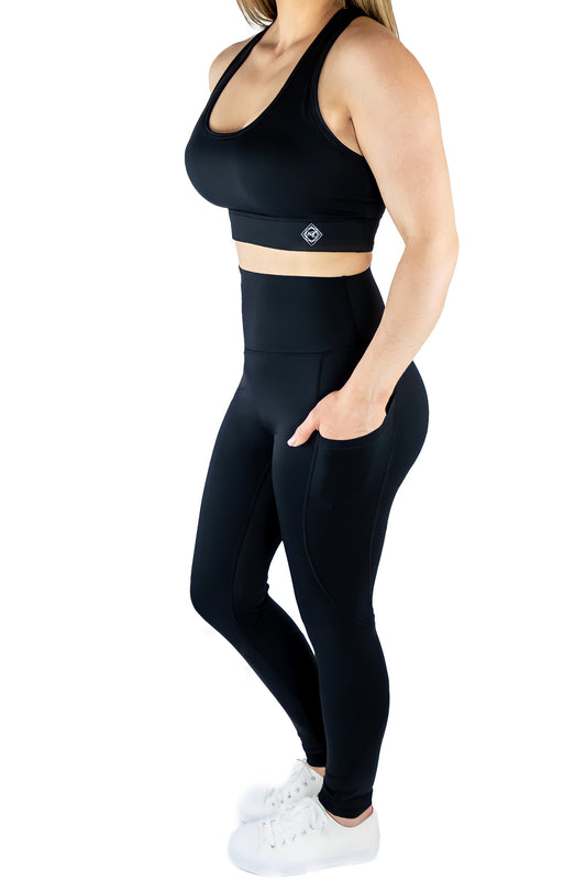 Premium Racerback Sports Bra & Legging Set - Black